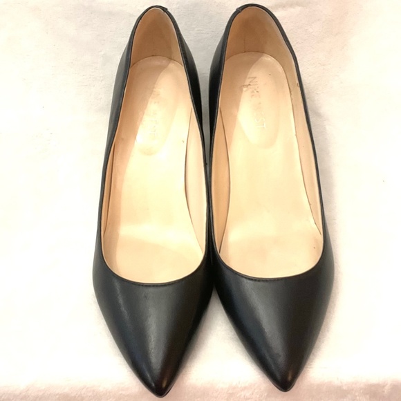 BLACK NINE WEST ISSA BLOCK HEEL MINIMALIST DRESSY COMFORT LEATHER PUMPS SZ 6M - Picture 4 of 14